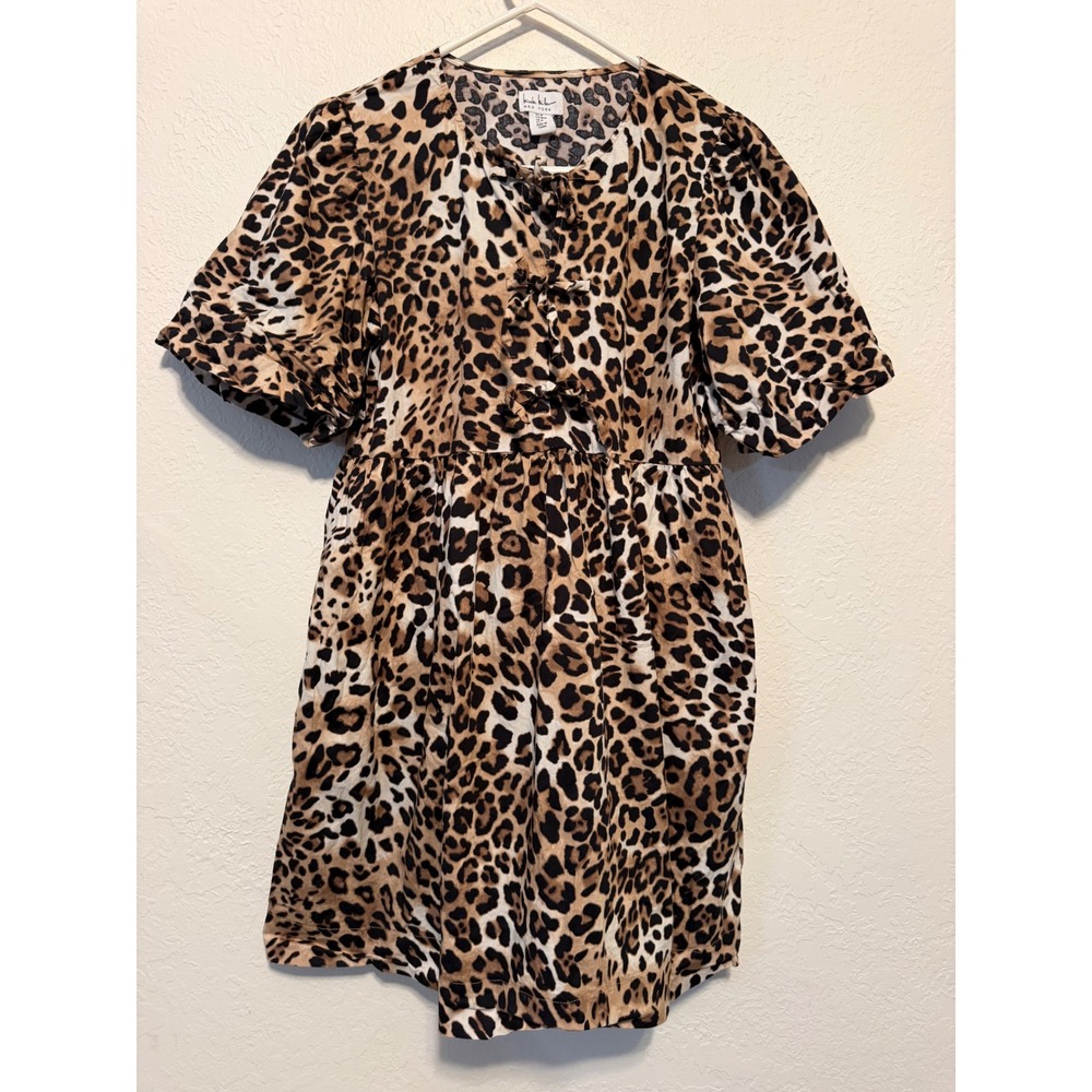 Nicole Miller New York Leopard Print Babydoll Mini Dress Brown Tan Medium